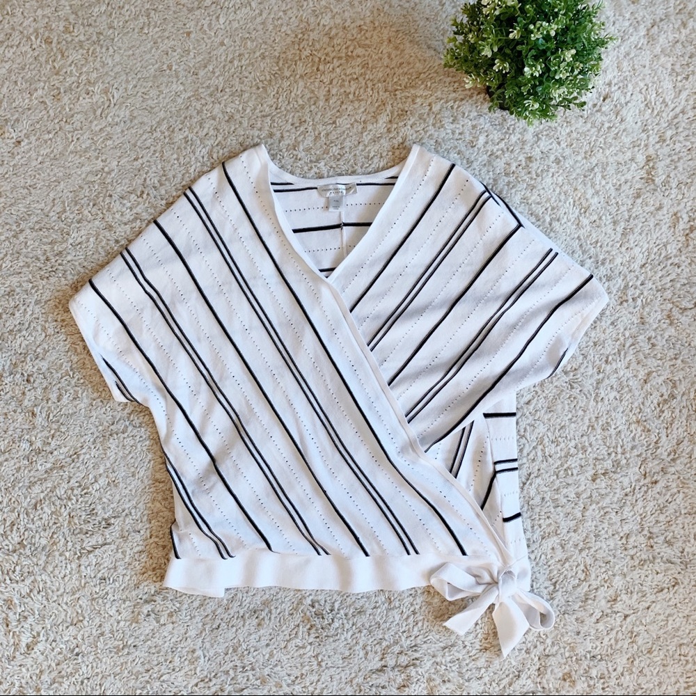 NWOT - Black & White Sash-Tie Wrap Top